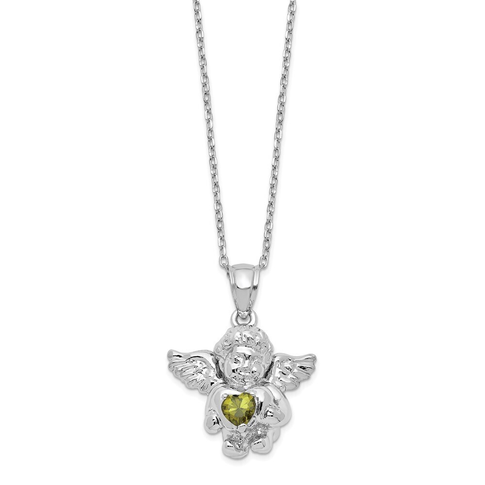 Kazi Luxury Silver RH-pltd CZ Aug Birthstone Angel Ash Holder 18in Necklace